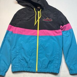 Universal Studios Unisex Windbreaker Retro Color Block Hooded Embroidered Logo